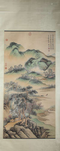 A Chinese Scroll Painting of Mountians and Rivers by Tang Yi...