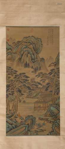 A Chinese Scroll Painting of Mountains and Rivers by Wang Yu...