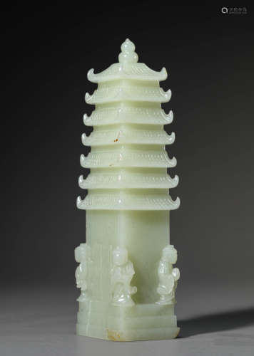 A Chinese White Jade Tower