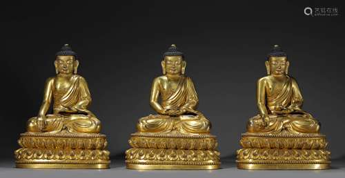 A Set of Chinese Gilt-Bronze Buddhas Marked Xuan De