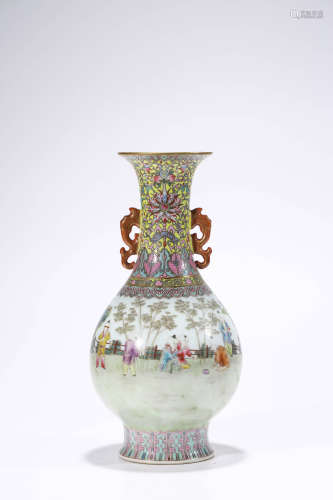 A Chinese Porcelain Famille-Rose Children Vase Marked Qian L...