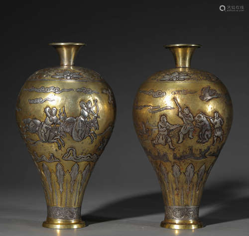 A Pair of Chinese Silver Gilding Vases