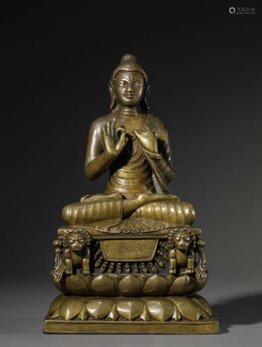 A Chinese Gilt-Bronze Sakyamuni Statue