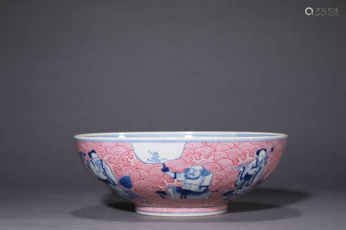 A Chinese Porcelain Blue and White Eight Immortals Bowl Mark...