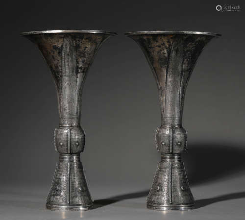 A Pair of Chinese Silver Vases, Gu