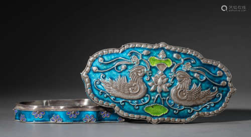 A Chinese Silver Manderin Box and Cover