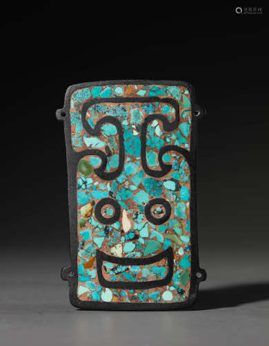 A Chinese Turquoise Inlaid Taotie mask Pendant