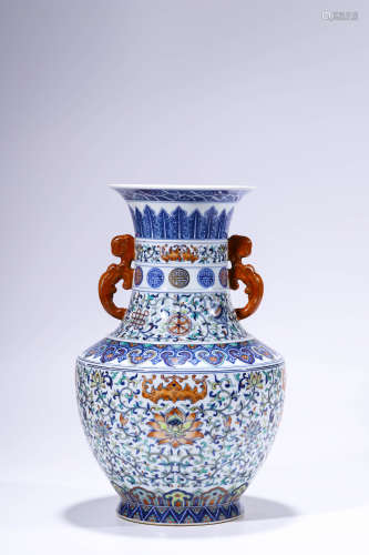 A Chinese Porcelain Doucai Interlock Branches Vase Marked Qi...