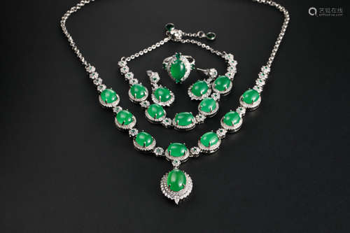 Set Of Jadeite Necklace, Bracelet, Rin g And Earrings