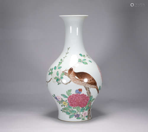 Qing Dynasty Qianlong pastel flower and bird vase