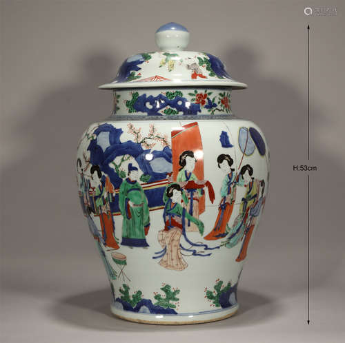 Underglaze Blue and Famille Verte Jar Kangxi Style