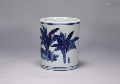 Qing Dynasty Kangxi blue and white banana pen holder