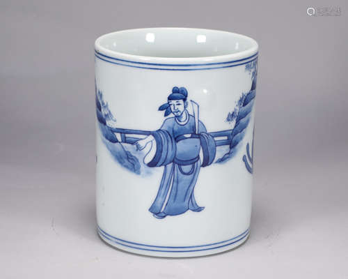 Qing Dynasty Kangxi blue and white figure pen holder