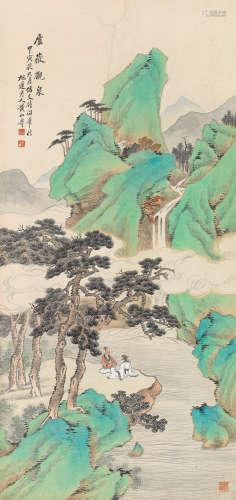 1855～1919 黄山寿 1914年作 庐岳观泉 设色纸本 立轴