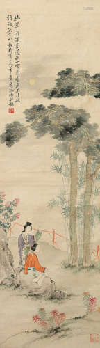 1852～1921 潘振镛  秋宫纨扇图 设色纸本 立轴