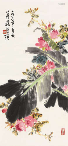 1916～199 苏葆桢 1986年作 芭蕉小景 设色纸本 屏轴