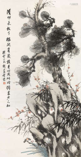 1823～1886 胡公寿  三友图 设色纸本 立轴
