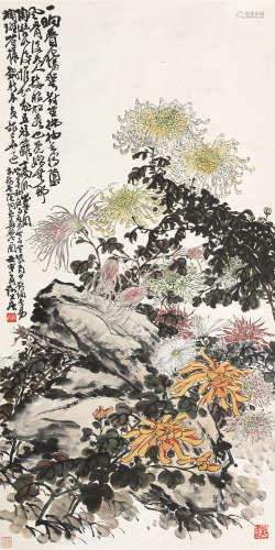 1885～1940 谢公展 1932年作 菊寿延年 设色纸本 立轴