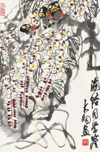 1912～2001 陈大羽  紫藤小鸟  立轴  设色纸本