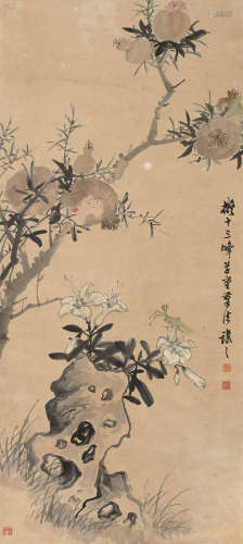 1799～1870 吴让之  石榴草虫  立轴  设色纸本
