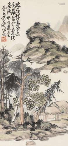 1839～1911 蒲华  翠岚山色  立轴  设色纸本