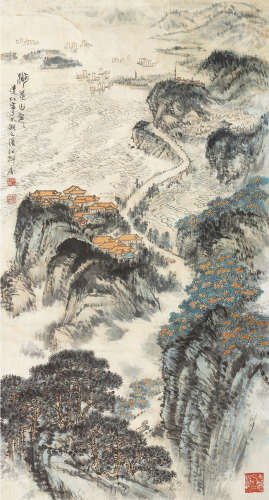 1928～2020 刘达江  湖光山色  镜片  设色纸本