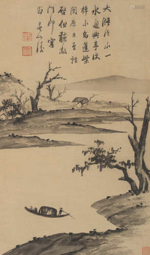 1624～1710 吴山涛  松江钓艇  立轴  水墨纸本