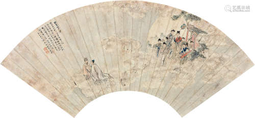 1840～1893 吴友如 1886年作 明皇游月宫  扇片  设色纸本