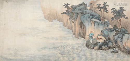 1742～1809 喻兰 1798年作 江浦垂钓  镜片  设色纸本