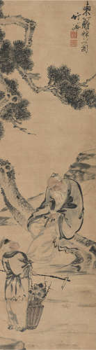 1825～1901 竹禅  东篱采菊  屏轴  设色纸本