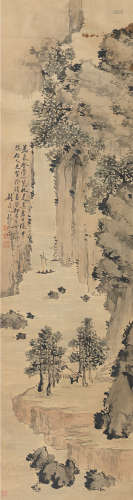1848～1923 刘锡玲  峡江行舟  屏轴  设色绢本