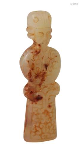 A CHINESE PALE CELADON JADE FIGURE OF AN OFFICIAL