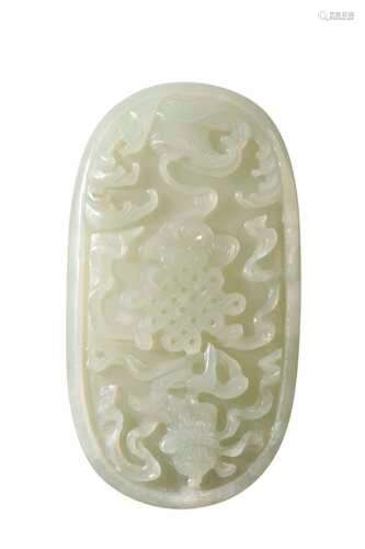 A CHINESE CARVED WHITE JADE PLAQUE, QING,