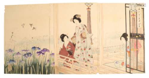 YOSHU CHIKANOBU (1838-1912) Iris Gardens, from the series of...