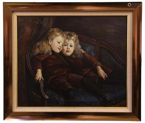 OIL PAINTING OF TWIN GIRLS ON CANVAS