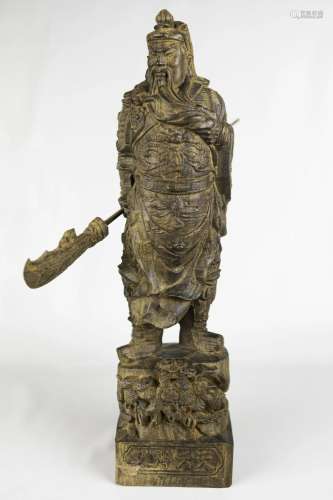 A Carved Hardwood GuanYu Statue