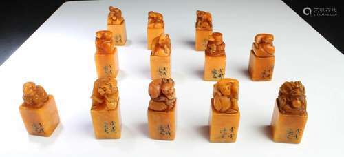 A set of twelve inked chinese zodiac signs or astr