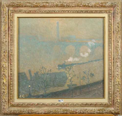 CLAUS Emile (1849 - 1924) - Huile sur toile "Fog - Lant...