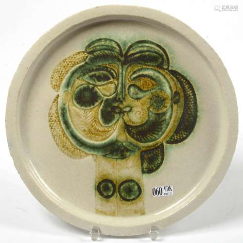 CAPRON Roger (1922 - 2006) - Plat rond en faïence polychrome...