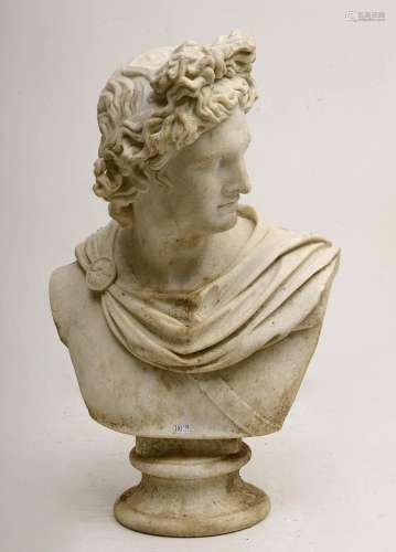 Important "Buste d'Apollon" en marbre blanc s...