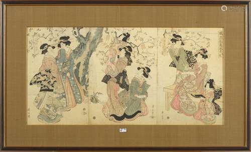 EIZAN Kikugawa (1787 - 1867) - Estampe à trois feuilles en c...