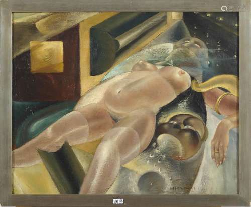 HOCK Lucien (1899 - 1972) - Huile sur toile "Nu féminin...