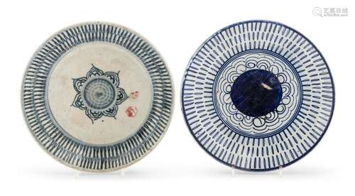 TWO CHINESE WHITE AND BLUE PORCELAIN DISHES, EARLY 20TH CENT...