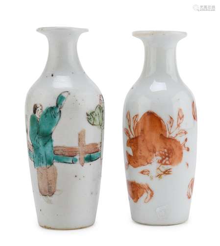 TWO CHINESE POLYCHROME ENAMELED PORCELAIN VASES, 20TH CENTUR...