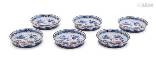 SIX CHINESE POLYCHROME ENAMELED PORCELAIN BOWLS, 20TH CENTUR...