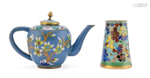 A CHINESE TEAPOT AND A SMALL VASE, CLOISONNÉ-ENAMELED, 20TH ...