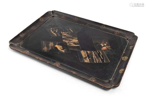 A JAPANESE BLACK AND GOLD LACQUER WOOD TRAY, FIRST HALF 20TH...