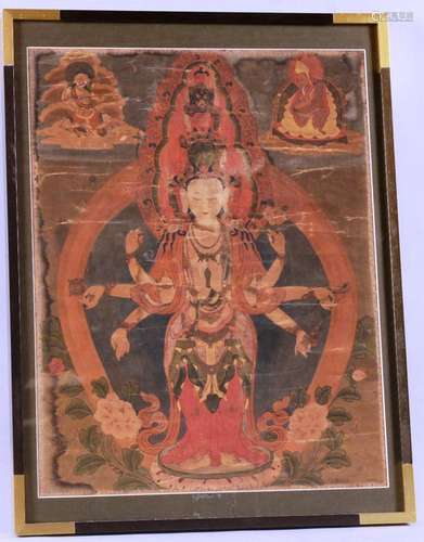 Thangka en détrempe sur toile.