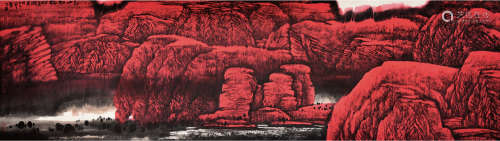 周尊圣（b.1958 ） 天山红韵图 设色纸本 横幅