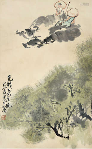 张广（b.1941）牧牛图 设色纸本 立轴